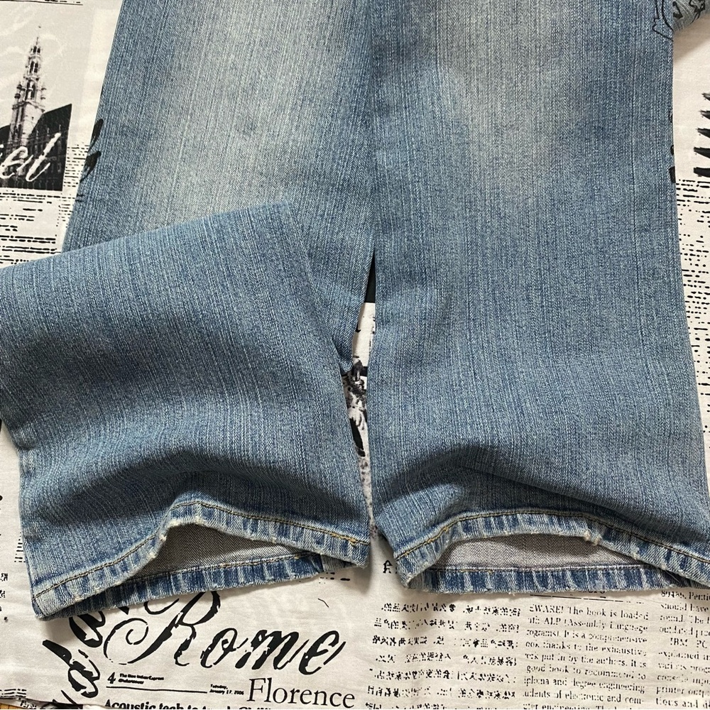 Request y2k 2009s womens skater grunge graffiti print jeans low rise bootcut - Picture 6 of 8